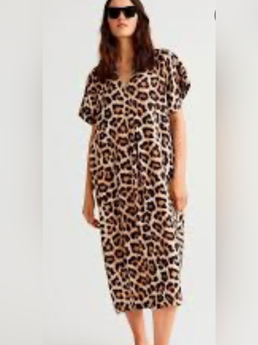 H&M Leopard Print V-Neck Kaftan Tunic Dress Medium Loose Fit